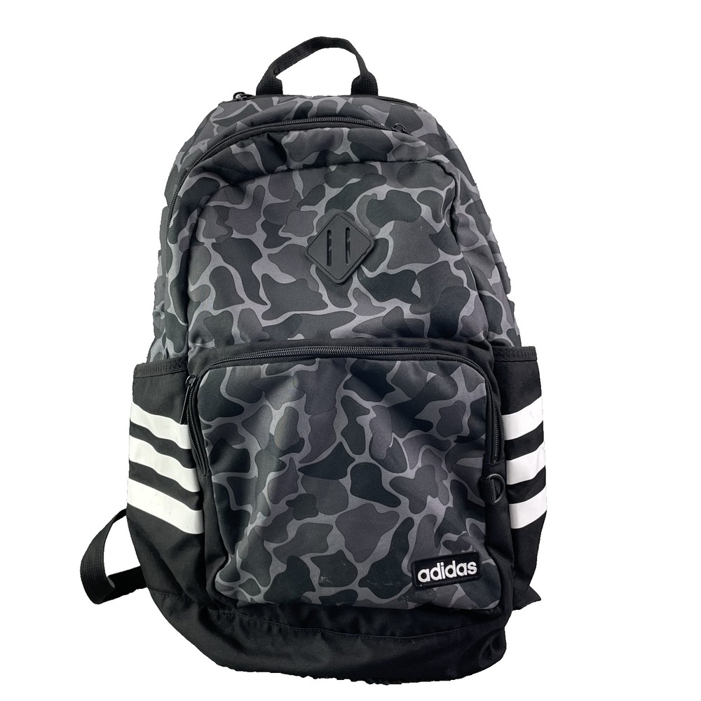Adidas Backpack Camo Pockets Large Gray Academia Hiking Camping Travel Streetwea